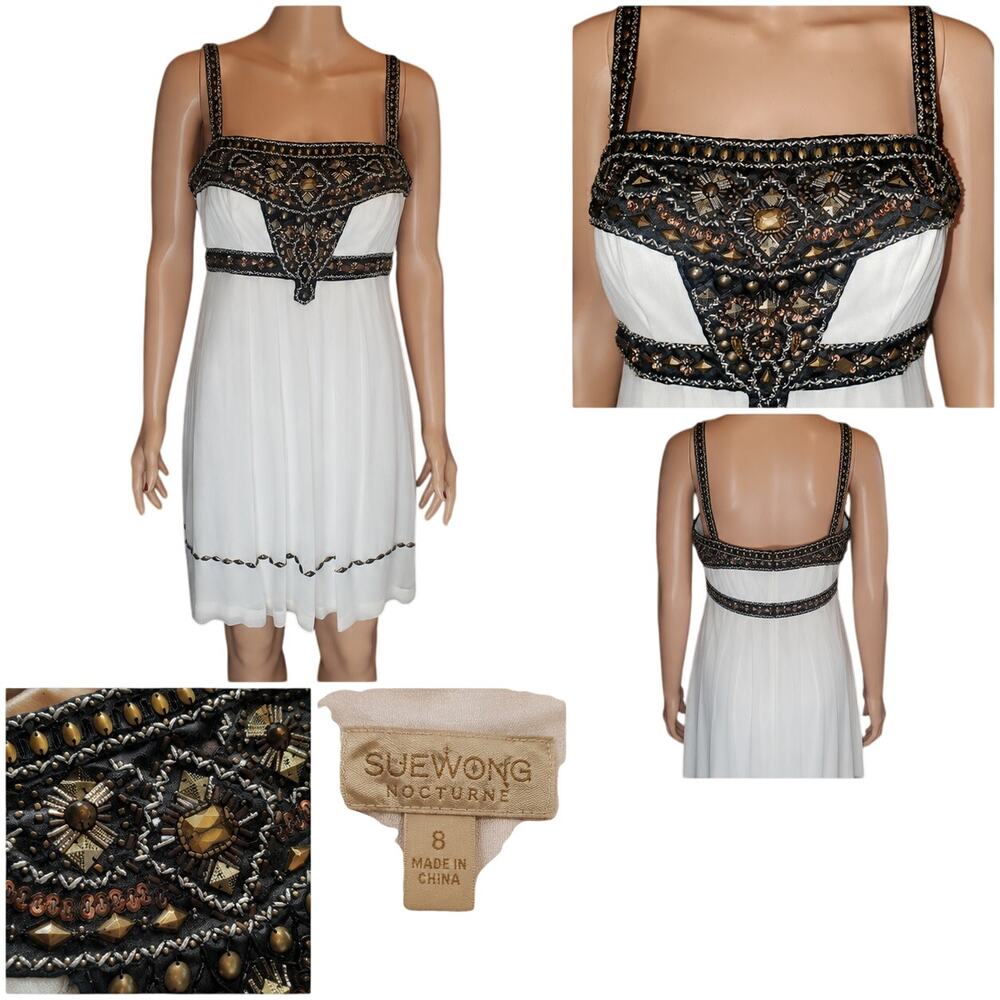 Sue Wong Nocturne Dress 8 Beaded Chiffon Silk Gatsby Art Deco Cocktail Y2K